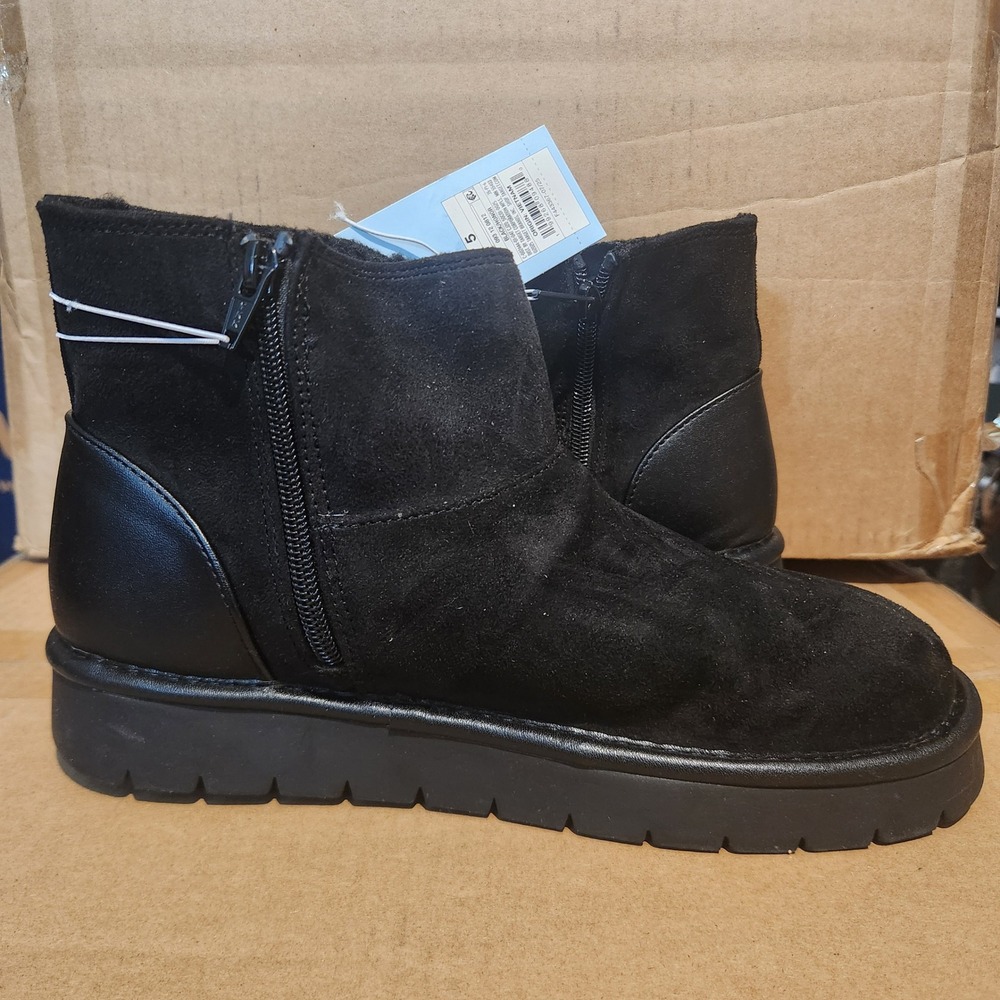 Cat & Jack Girls Black Suede Ankle Boots Side Zip Faux Fur Lined Size 5 NEW - Picture 3 of 4